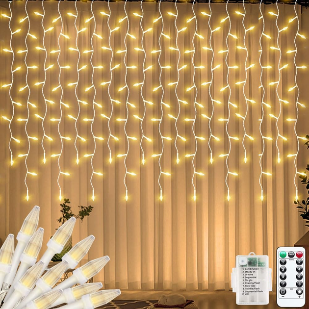 LED гирлянда-бурульки 3×1 м - теплый каскадный свет, создающий атмосферу праздника где угодно на батарейках - изображение 2