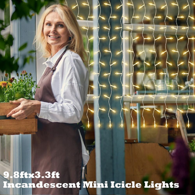 LED гирлянда-бурульки 3×1 м - теплый каскадный свет, создающий атмосферу праздника где угодно на батарейках - изображение 7