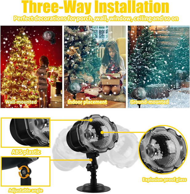 Светодиодный проектор иллюминация снежинками Snowflake Lamp IP65 водонепроницаемый мини-раздвойной снежинки-проектор для улицы - изображение 4