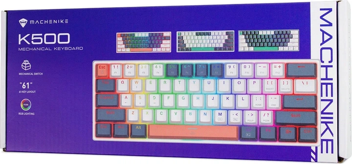 Klawiatura przewodowa Machenike K500-B61 Brown Switch White/Blue (6975971290320) - obraz 4