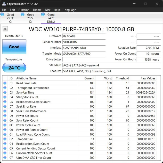 Жесткий Диск Western Digital Purple Pro 10TB SATA III (WD101PURP) Б/У - Фото 6 Жесткий Диск Western Digital Purple Pro 10TB SATA III (WD101PURP) Б/У - изображение 6