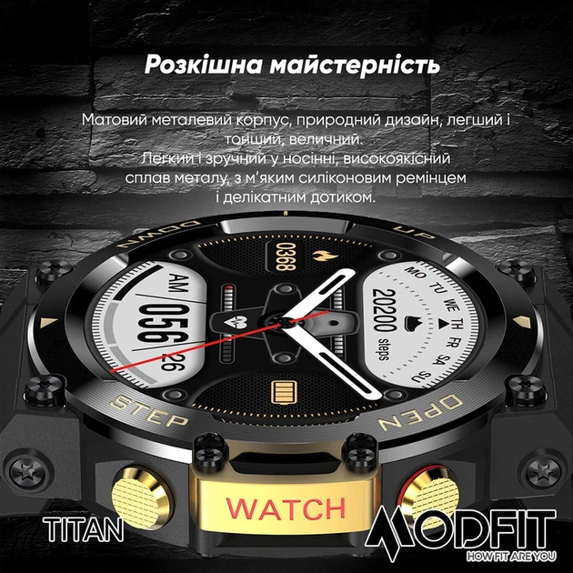Наручний годинник Modfit Titan Black-Gold 35 мм. - изображение 2