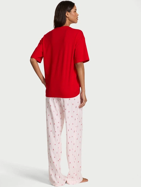 Фланелева Піжама Футболка+Штани Flannel Short-Sleeve Long Tee-Jama Set M Regular Червона - Фото 2 Фланелева Піжама Футболка+Штани Flannel Short-Sleeve Long Tee-Jama Set M Regular Червона - изображение 2