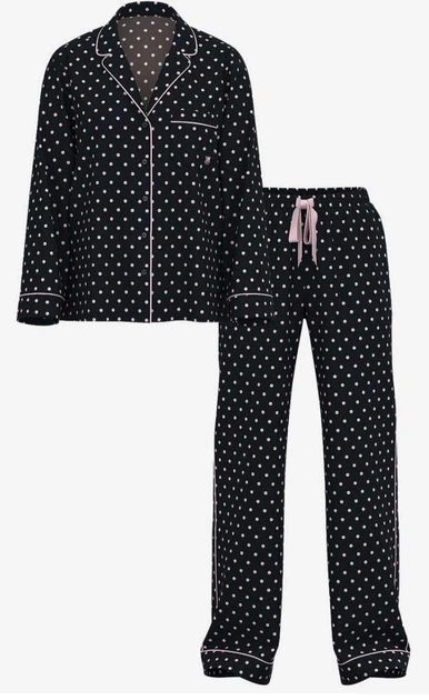 Фланелева Піжама Victoria's Secret Flannel Long Pajama Set M Regular Чорна в горох - изображение 2