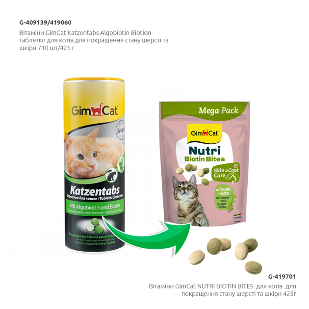 Вітаміни GimCat Nutri Biotin Bites для котів для покращення стану шерсті та шкіри з морськими водоростями 425 г - Фото 3 Вітаміни GimCat Nutri Biotin Bites для котів для покращення стану шерсті та шкіри з морськими водоростями 425 г - зображення 3