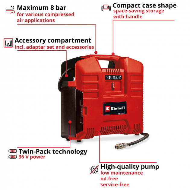Компрессор для авто Einhell TE-AC 36/8 Li OF аккумуляторный без АКБ - изображение 9