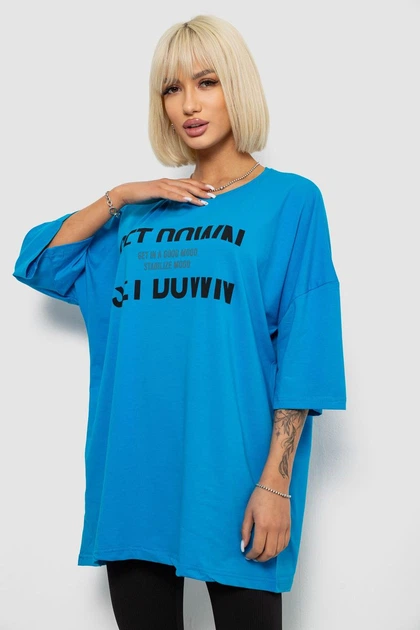 Футболка жіноча з принтом, колір блакитний, XL-XXL, 244R3012-5 - Фото 3 Футболка жіноча з принтом, колір блакитний, XL-XXL, 244R3012-5 - зображення 3