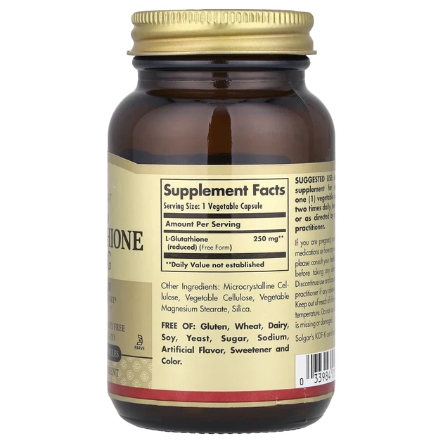 Відновлений L-глутатіон Solgar (L-Glutathione Reduced) 250 мг 60 вегетаріанських капсул (SOL-01351) - Фото 2 Відновлений L-глутатіон Solgar (L-Glutathione Reduced) 250 мг 60 вегетаріанських капсул (SOL-01351) - изображение 2