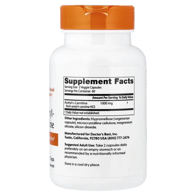 Ацетил карнітин Doctor's Best (Acetyl-L-Carnitine) 500 мг 120 капсул (DRB-00152) - зображення 2