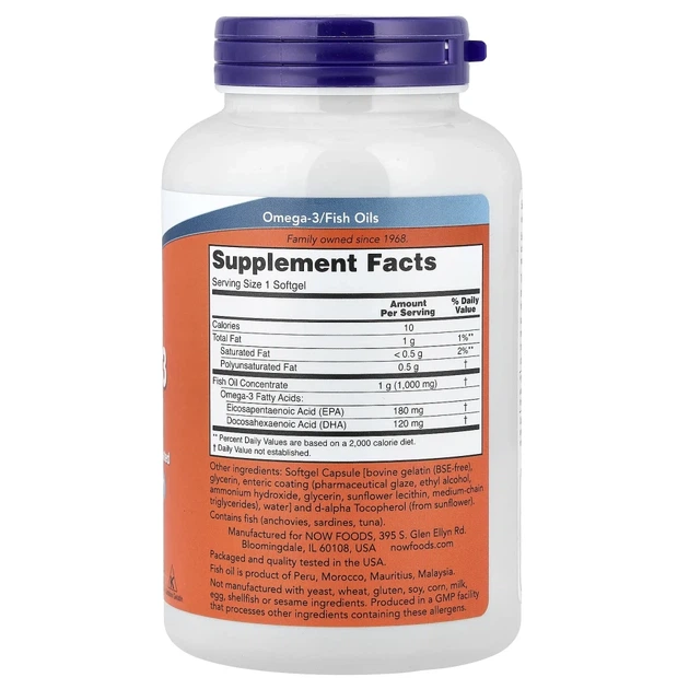 Риб’ячий жир з омега-3 NOW Foods (Omega-3) 180 капсул (NOW-01657) - изображение 2