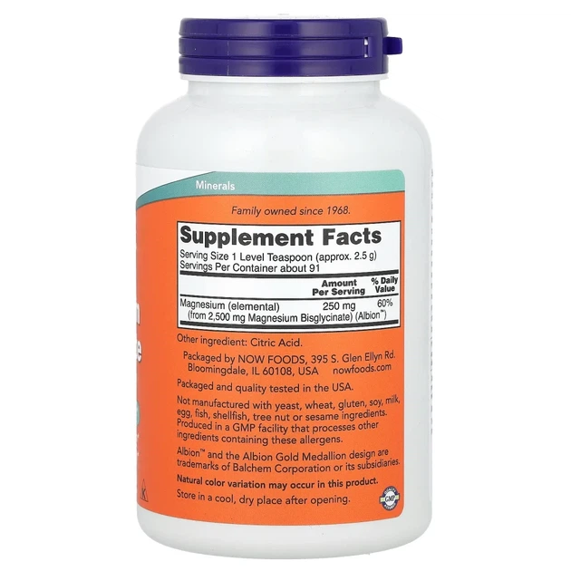 Магній бісгліцинат Now Foods (Magnesium Bisglycinate) 250 мг 227 г порошку (NOW-01299) - зображення 2