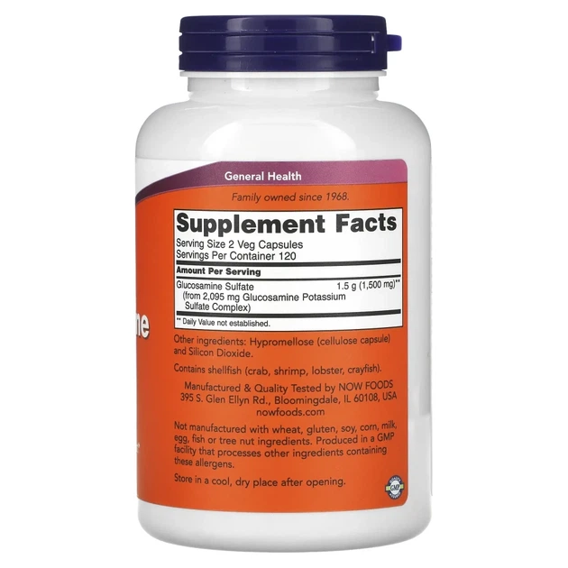 Глюкозаміну сульфат Now Foods (Glucosamine Sulfate) 750 мг 240 капсул (NOW-03238) - зображення 2