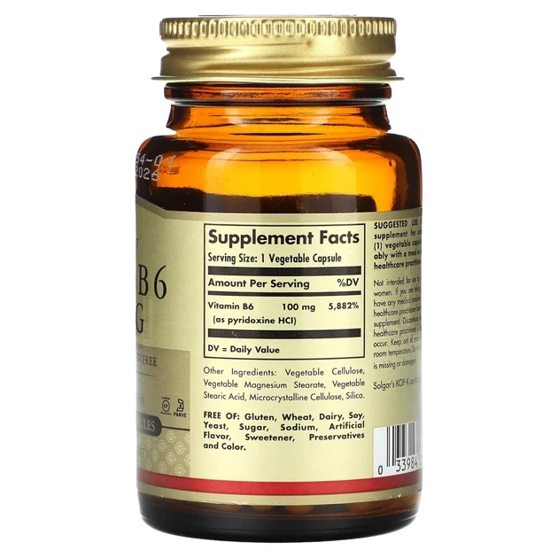 Вітамін B6 Solgar (Vitamin B6) 100 мг 100 капсул (SOL-03110) - изображение 2