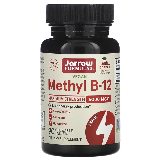 Веганський метиловий вітамін B12 Jarrow Formulas (Methyl B-12) максимальна ефективність 5000 мкг 90 жувальних таблеток зі смаком вишні (JRW-18028) - Фото 1 Веганський метиловий вітамін B12 Jarrow Formulas (Methyl B-12) максимальна ефективність 5000 мкг 90 жувальних таблеток зі смаком вишні (JRW-18028) - изображение 1