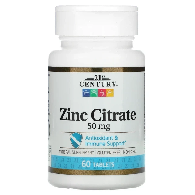 Цинк цитрат 21st Century (Zinc Citrate) 50 мг 60 таблеток (CEN-28026) - Фото 1 Цинк цитрат 21st Century (Zinc Citrate) 50 мг 60 таблеток (CEN-28026) - зображення 1