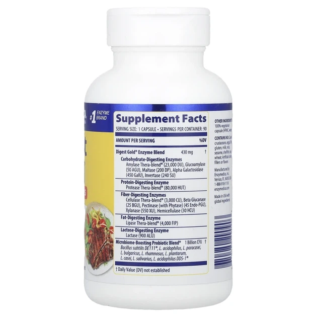 Ферменти для травлення з пробіотиками Enzymedica (Digest Gold® + Probiotics) 90 капсул (ENZ-29090) - изображение 2