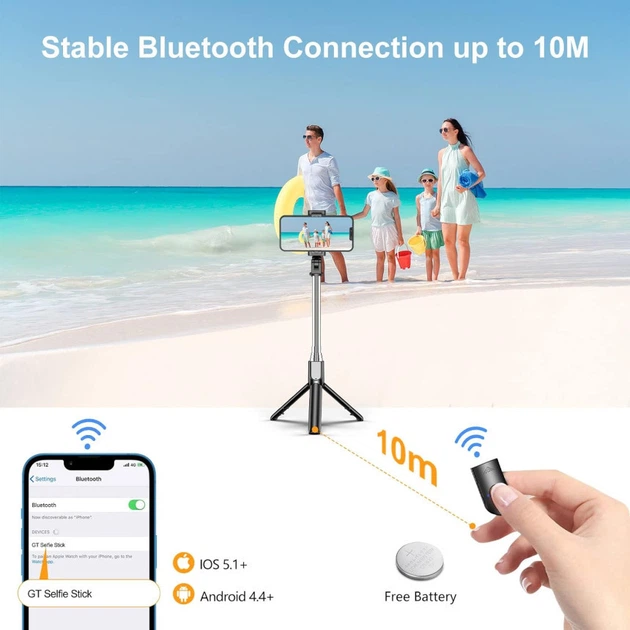 Штатив для селфі Gritin G3900 з Bluetooth-підставкою 4в 1 зі знімним бездротовим пультом Чорний - зображення 4