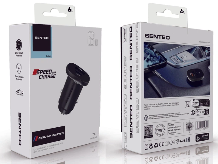 АЗП Senteo Q-03 Ferro Series USB-A/USB-C PD3.0&QC3.0 3A 63W Black - изображение 2