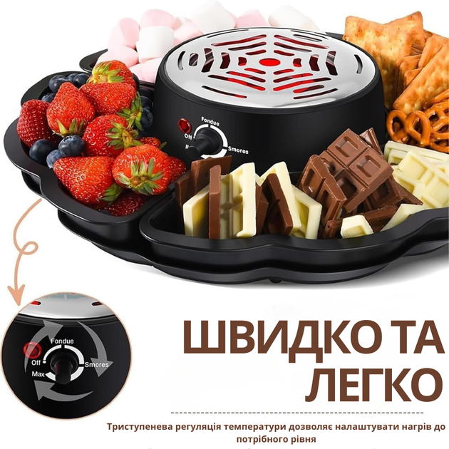 Набір для фондю 2в1 фондюшниця електрична для підігріву шоколаду та смаження зефіру з аксесуарами - Фото 4 Набір для фондю 2в1 фондюшниця електрична для підігріву шоколаду та смаження зефіру з аксесуарами - зображення 4