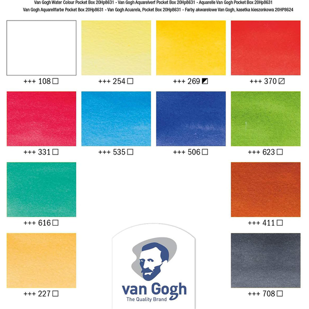 Набір акварельних фарб VAN GOGH Pocket box 12 кювет+пензлик Royal Talens - изображение 2