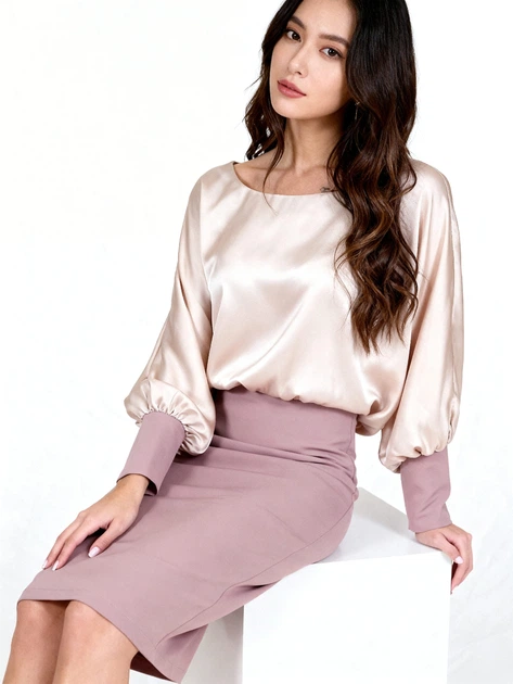 Жіноча комбінована міді сукня LadyLike 50 Бежевий (ladlk2243340089443) - изображение 2