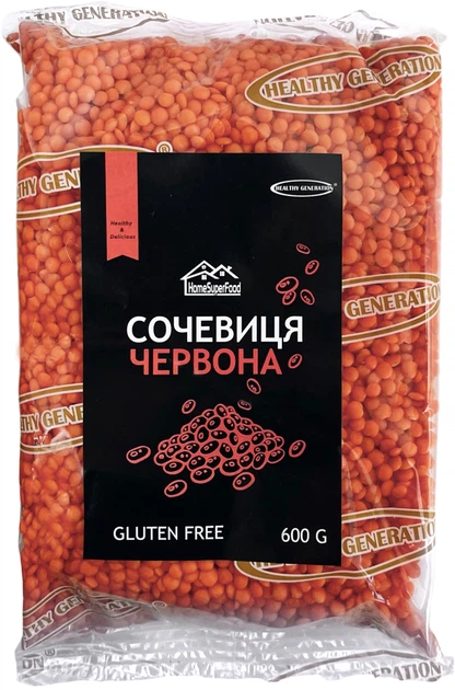 Упаковка чечевицы Healthy Generation Красной Gluten Free Без ГМО 600 г х 2 шт (1.2 кг) (4820283350120) - изображение 2