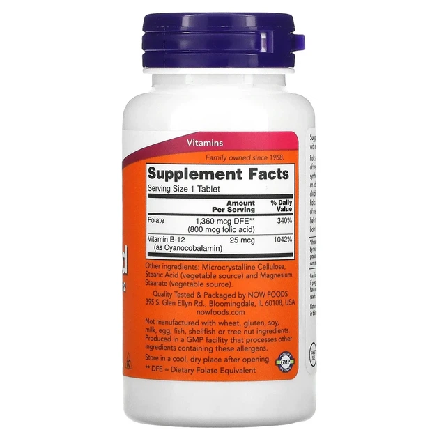 Фолиевая кислота с витамином B12 Now Foods (Folic Acid) 800 мкг 250 таблеток - Фото 2 Фолиевая кислота с витамином B12 Now Foods (Folic Acid) 800 мкг 250 таблеток - изображение 2