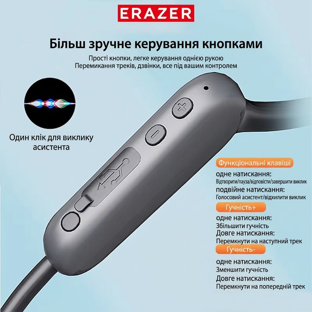 Бездротові спортивні навушники з кістковою провідністю Lenovo Erazer XF22, бездротова Bluetooth гарнітура із вбудованим мікрофоном Black-Grey - зображення 3