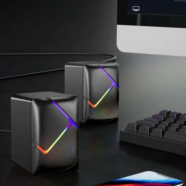 Комп'ютерні колонки Jedel S-526 6W провідні акустичні 2.0 USB AUX підключення LED підсвічування Чорні - зображення 6