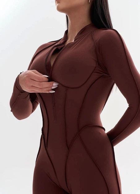 Комбінезон жіночий з відкритою спиною для тренувань та повсякдення довгий з декоративними швами та блискавкою S коричневий (KO70260R) - Фото 6 Комбінезон жіночий з відкритою спиною для тренувань та повсякдення довгий з декоративними швами та блискавкою S коричневий (KO70260R) - зображення 6