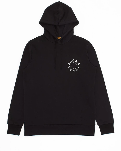 Худі на флісі JACK&JONES чорний з принтом AHUKE006 L - Фото 1 Худі на флісі JACK&JONES чорний з принтом AHUKE006 L - изображение 1