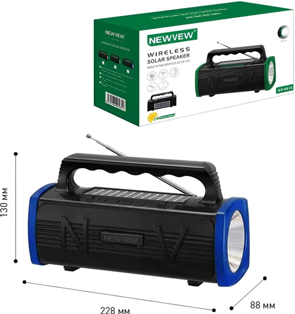 Портативная колонка с фонарем NEWVEW NV-9010 Solar Panel/BT/USB/TF/FM Blue (NWVW-NV-9010-BL) - Фото 4 Портативная колонка с фонарем NEWVEW NV-9010 Solar Panel/BT/USB/TF/FM Blue (NWVW-NV-9010-BL) - изображение 4
