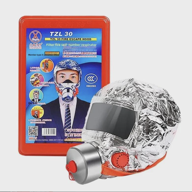 Противогаз Fire Mask TZL 30 экстренный защитный для детей и взрослых огнестойкий с панорамным стеклом для эвакуации 30 минут защита дыхательных путей от дыма и угарного газа многоразовый универсальный размер для дома и офиса пожарный аксессуар - изображение 3