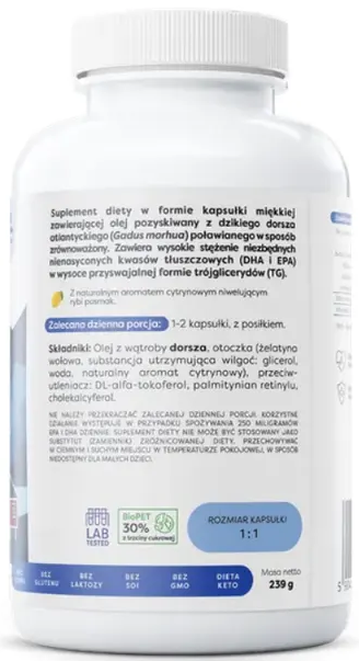 Риб’ячий жир Osavi Tran Norweski 1000 мг 180 капсул (5904139923962) - зображення 3