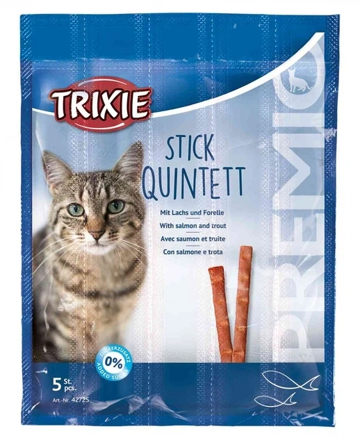 Ласощі "Stick Quintett" для котів Trixie (лосось/форель) (5 шт/5 г) (TX-42725) - Фото 1 Ласощі "Stick Quintett" для котів Trixie (лосось/форель) (5 шт/5 г) (TX-42725) - изображение 1