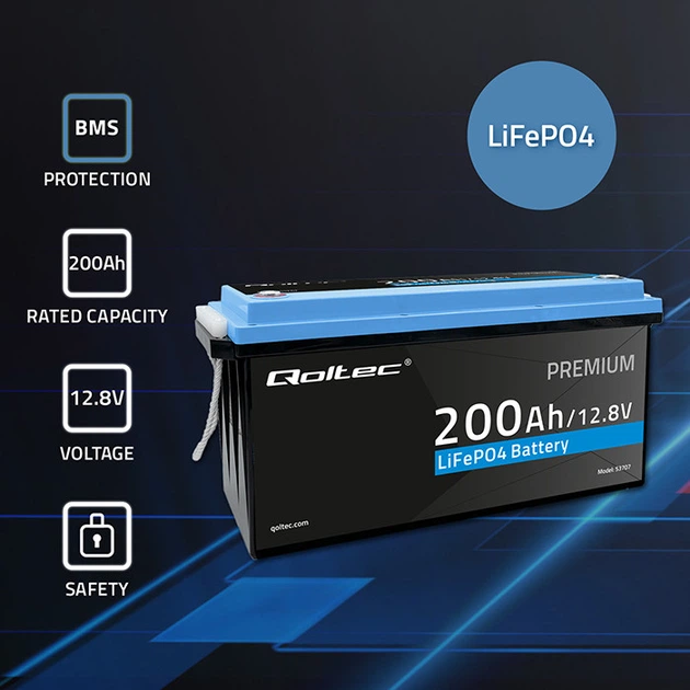 Akumulator Qoltec LiFePO4 Litowo-Żelazowo-Fosforanowy 12.8V 200Ah 2560Wh BMS 53707 (5901878537078) - obraz 3