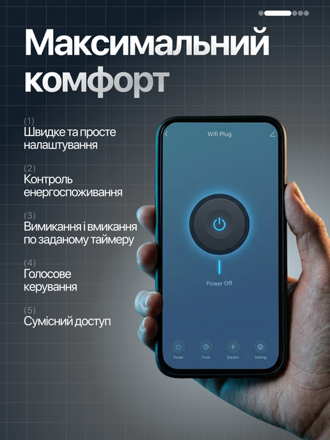 Умная Wi Fi смарт розетка 20A Tuya с таймером учетом расхода энергии и управлением через приложение Smart Life вай фай (TUYA-20A) - изображение 3