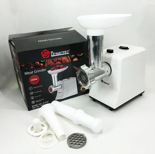 Мясорубка Domotec электрическая 2000 Вт с реверсом, 3 решетки для фарша, металлическая - Фото 6 Мясорубка Domotec электрическая 2000 Вт с реверсом, 3 решетки для фарша, металлическая - изображение 6