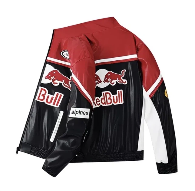 Мужская кожаная мото куртка в гоночном стиле Red Bull ред бул Ferrari Formula F1 М - Фото 4 Мужская кожаная мото куртка в гоночном стиле Red Bull ред бул Ferrari Formula F1 М - изображение 4