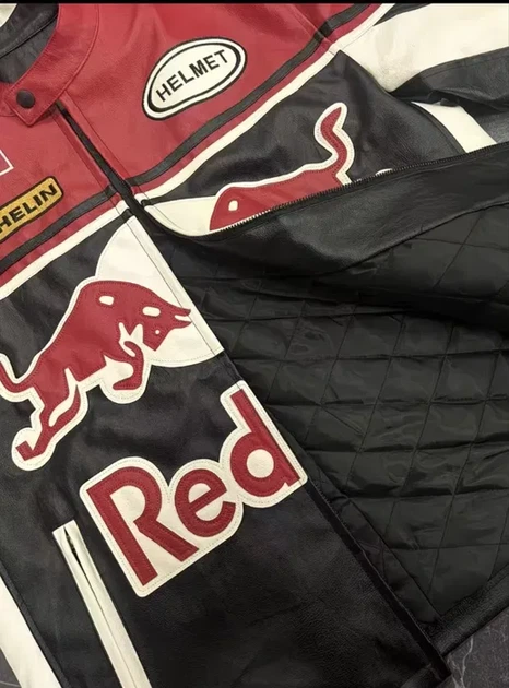 Мужская кожаная мото куртка в гоночном стиле Red Bull ред бул Ferrari Formula F1 М - Фото 6 Мужская кожаная мото куртка в гоночном стиле Red Bull ред бул Ferrari Formula F1 М - изображение 6