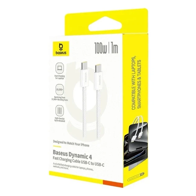 Кабель Baseus Dynamic 4 Series Cable Type-C to Type-C 100W 1m P10381400211-00 White - Фото 2 Кабель Baseus Dynamic 4 Series Cable Type-C to Type-C 100W 1m P10381400211-00 White - изображение 2