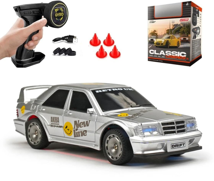 Радіокерована машинка Mercedes W201 Mini Drift K2 1:43 4WD на пульті керування, RC дрифт автомобіль до 15 км/год, LED, USB - зображення 3