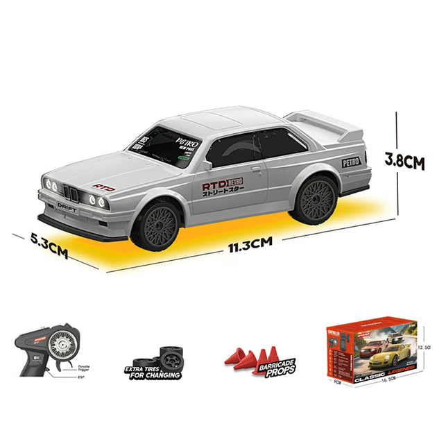 Радіокерована машинка Mercedes W201 Mini Drift K2 1:43 4WD на пульті керування, RC дрифт автомобіль до 15 км/год, LED, USB - зображення 8