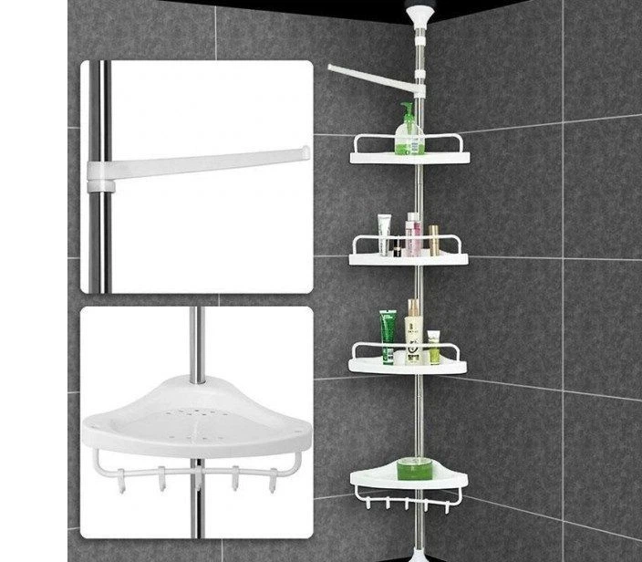 Універсальна кутова телескопічна полиця для ванної кімнати Multi Corner Shelf 4 яруси 205 6 - Фото 3 Універсальна кутова телескопічна полиця для ванної кімнати Multi Corner Shelf 4 яруси 205 6 - изображение 3