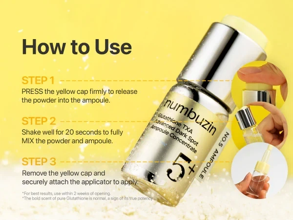 Освітлююча сироватка ампула NUMBUZIN No.5 Glutathione TXA Advanced Dark Spot Ampoule Concentrate 10 g + 0,7 g - зображення 3