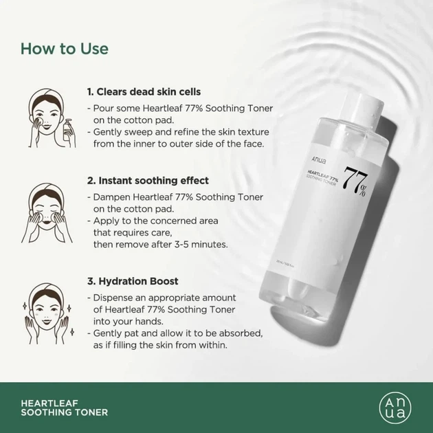 Заспокійливий тонер ANUA Heartleaf 77% Soothing Toner 250 мл - зображення 4