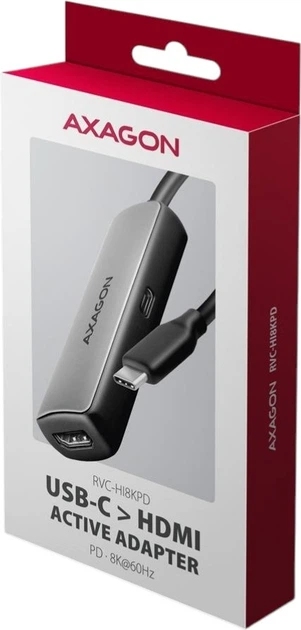 Адаптер Axagon RVC-HI8KPD USB-C - HDMI 2.1 8K/60Гц 0.16 м Grey - Фото 2 Адаптер Axagon RVC-HI8KPD USB-C - HDMI 2.1 8K/60Гц 0.16 м Grey - зображення 2