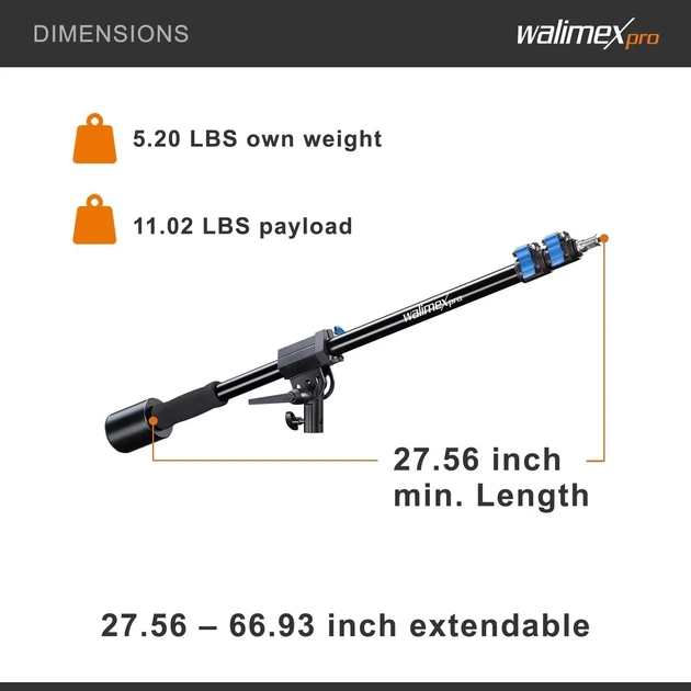 Штанга Walimex Pro з противагою 100-170 см Чорний Б/В k1 - зображення 4