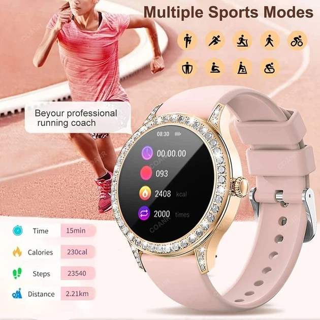 Смарт часы женские Smart Watch с элегантным дизайном, AMOLED 1.27", звонки, фитнес и контроль здоровья, Android/iOS - изображение 6