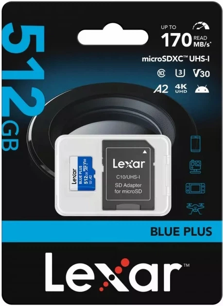 Карта пам'яті microSD Lexar Blue Plus 512GB з адаптером SD (LMSBLPL512G-BNANG) - зображення 3